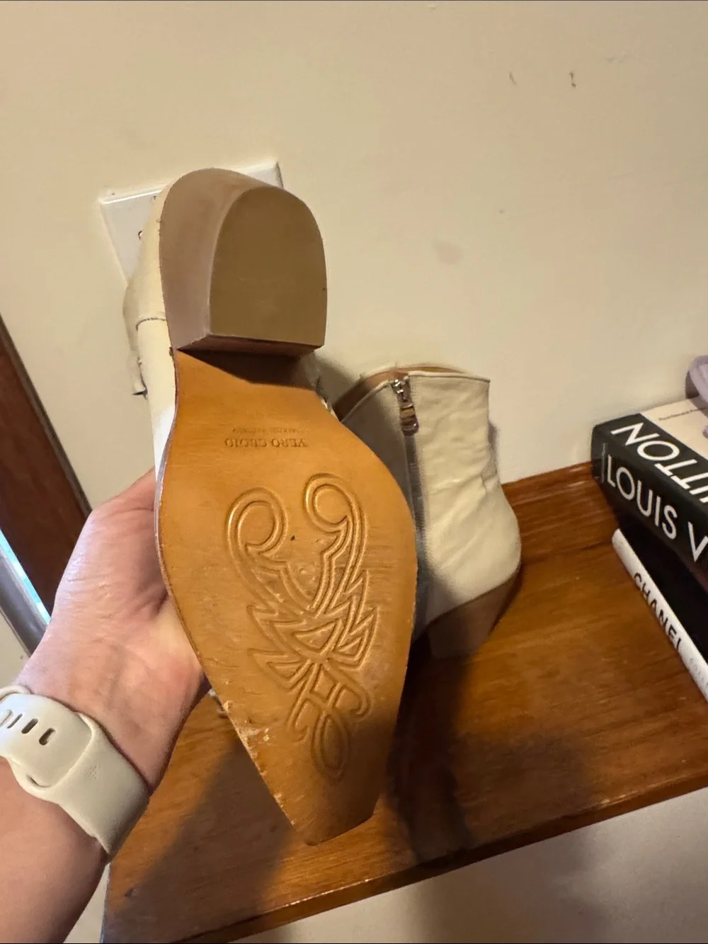 Cream Western Leather Ankle Boots with Silver Toe Cap